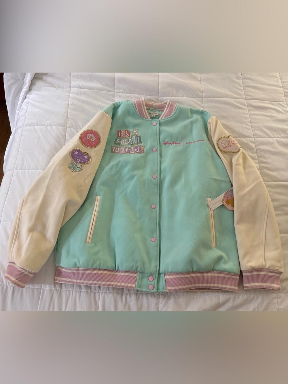 Stoney Clover Lane Mint & Cream Varsity Jacket with Pastel Accents